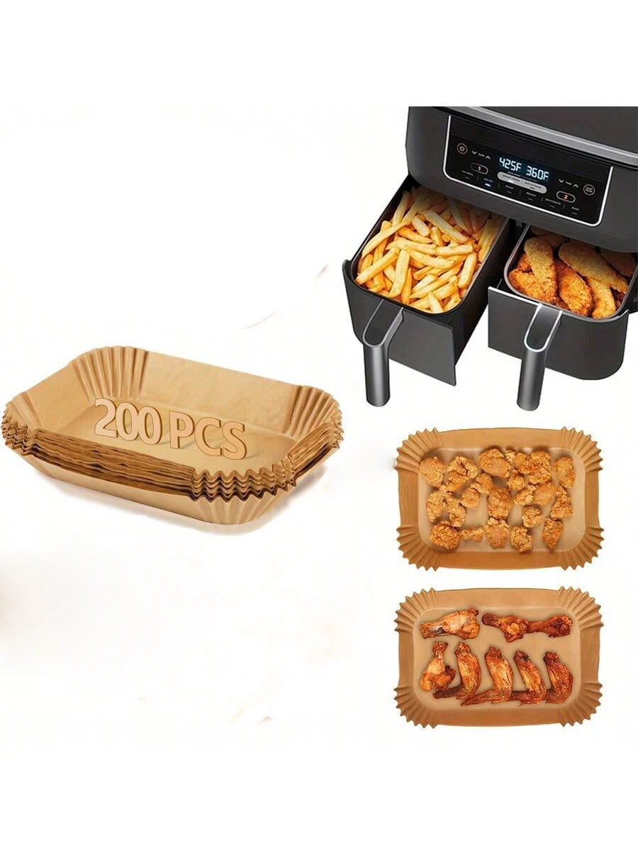200 Disposable Air Fryer Liners (16.0cm), Square Paper Air Fryer Liner Pots, Paper Basket Bowls, Baking Trays, Oven Accessories, Baking Tools, Kitchen Gadgets, Kitchen Accessories