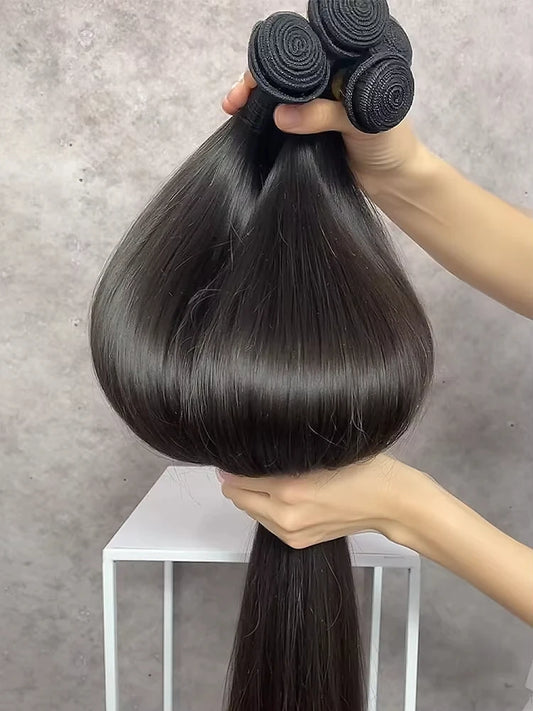 30 32 Inch Bone Straight Bundle Human Hair Unprocessed Raw Remy Hair 3 4 Bundles Brazilian Extension Machine Double Weft