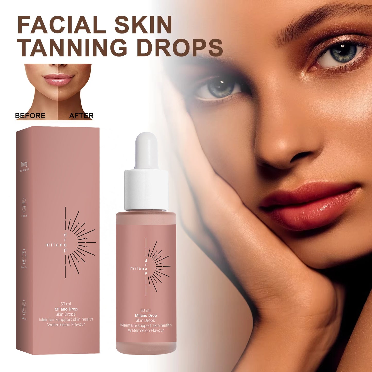 Self Tanning Serum Drops for Face & Body – Dark Bronzer, Natural Glow, Fine Line Repair Tanning Serum