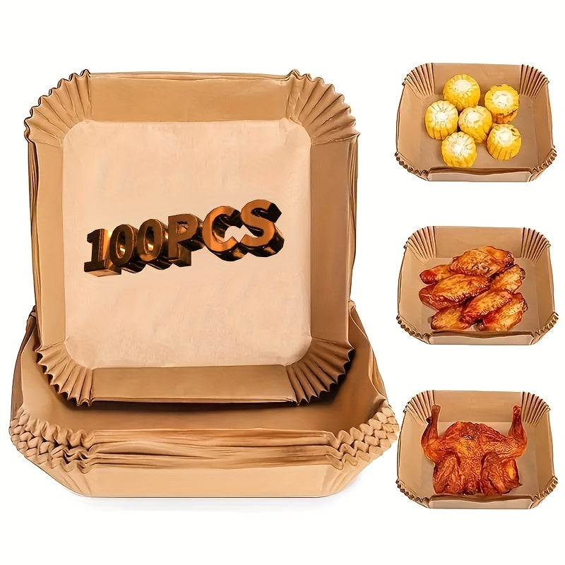 200 Disposable Air Fryer Liners (16.0cm), Square Paper Air Fryer Liner Pots, Paper Basket Bowls, Baking Trays, Oven Accessories, Baking Tools, Kitchen Gadgets, Kitchen Accessories